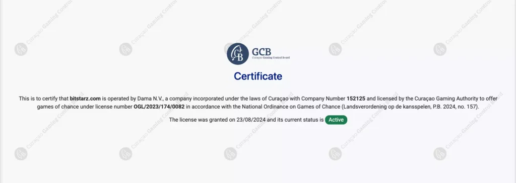 Лицензия Битстарз казино