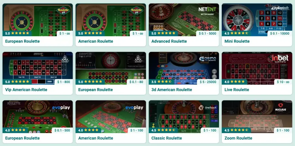 Виды рулеток на деньги
