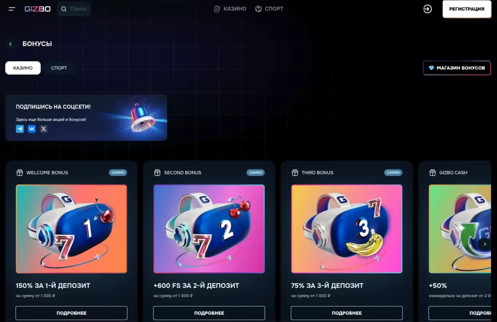 Все бонусы от Gizbo Casino
